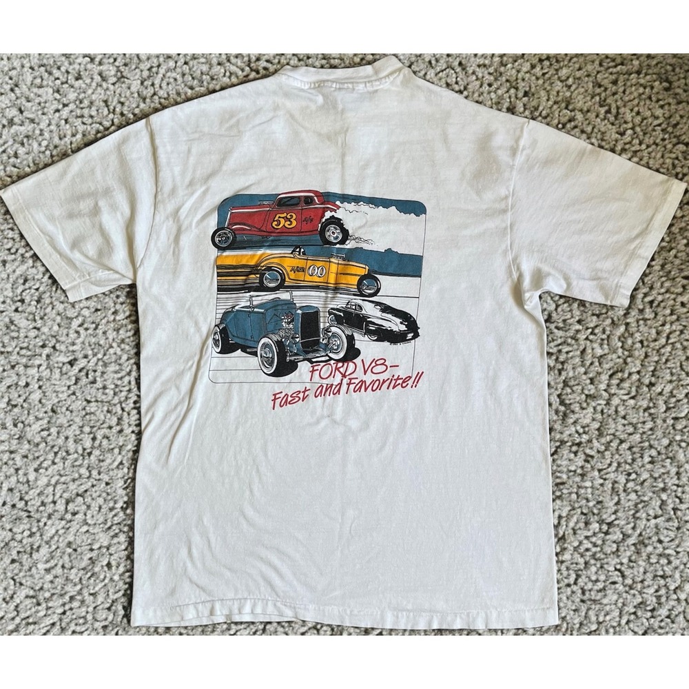 Vintage Hanes Beefy-T Dick Spadaro Early Ford Single Stitch T-Shirt White Sz L